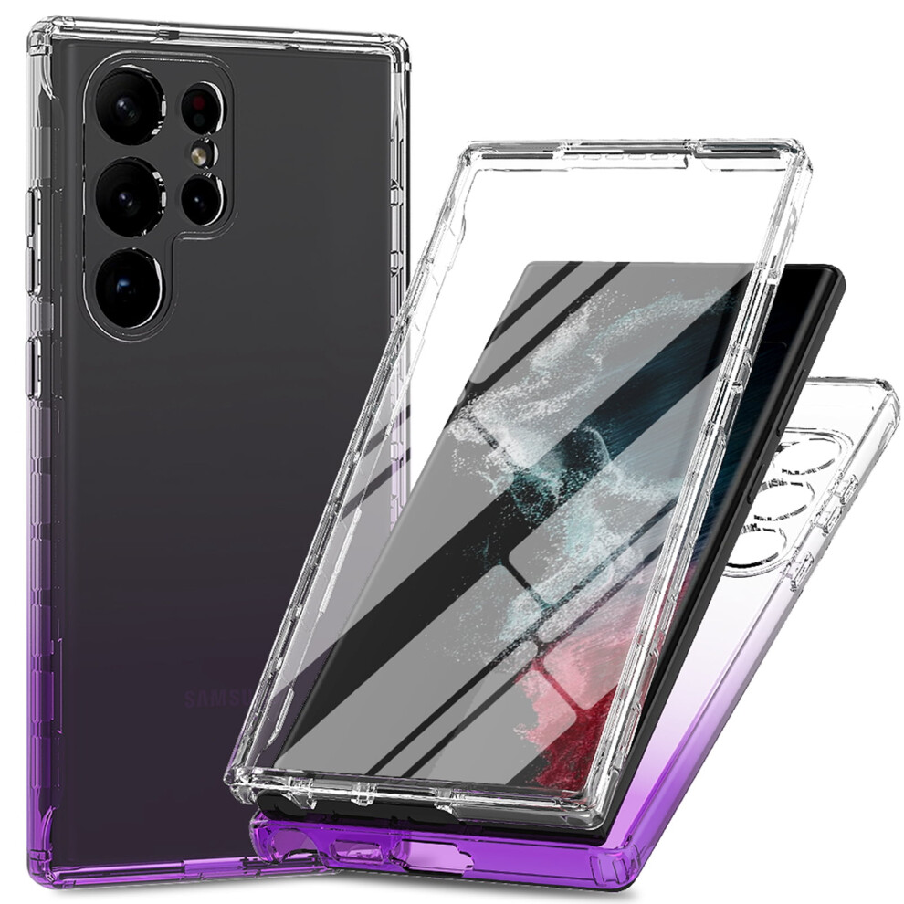 Built-In Screen Protector Case For Compatible With Samsung Galaxy S22 Ultra Â Dual-Layer Shockproof Gradient Slim Cover Purple 9341593622950