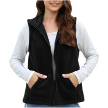 Women's Fleece Vest Outerwear Sleeveless Lightweight Zip Jackets Warm Soft Vests with Pockets