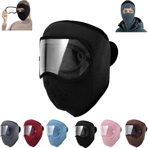 Winter windproof face mask with detachable goggles