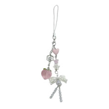 Cute Peach Flower Beads Phone Charm Straps Car Key Hangings Pendants Fashion Bag Decoration Lanyard Purse Accessory