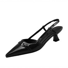 Willtoo Women's Genuine Leather Pointed Toe Mid Heel Pumps for Spring and Summer Office Wear Black