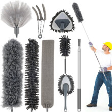 9-Pc Microfiber Feather Duster Set, Extendable to 100", Bendable & Washable, Lightweight – Compatible with Ceiling Fans, High Ceilings, Blinds &