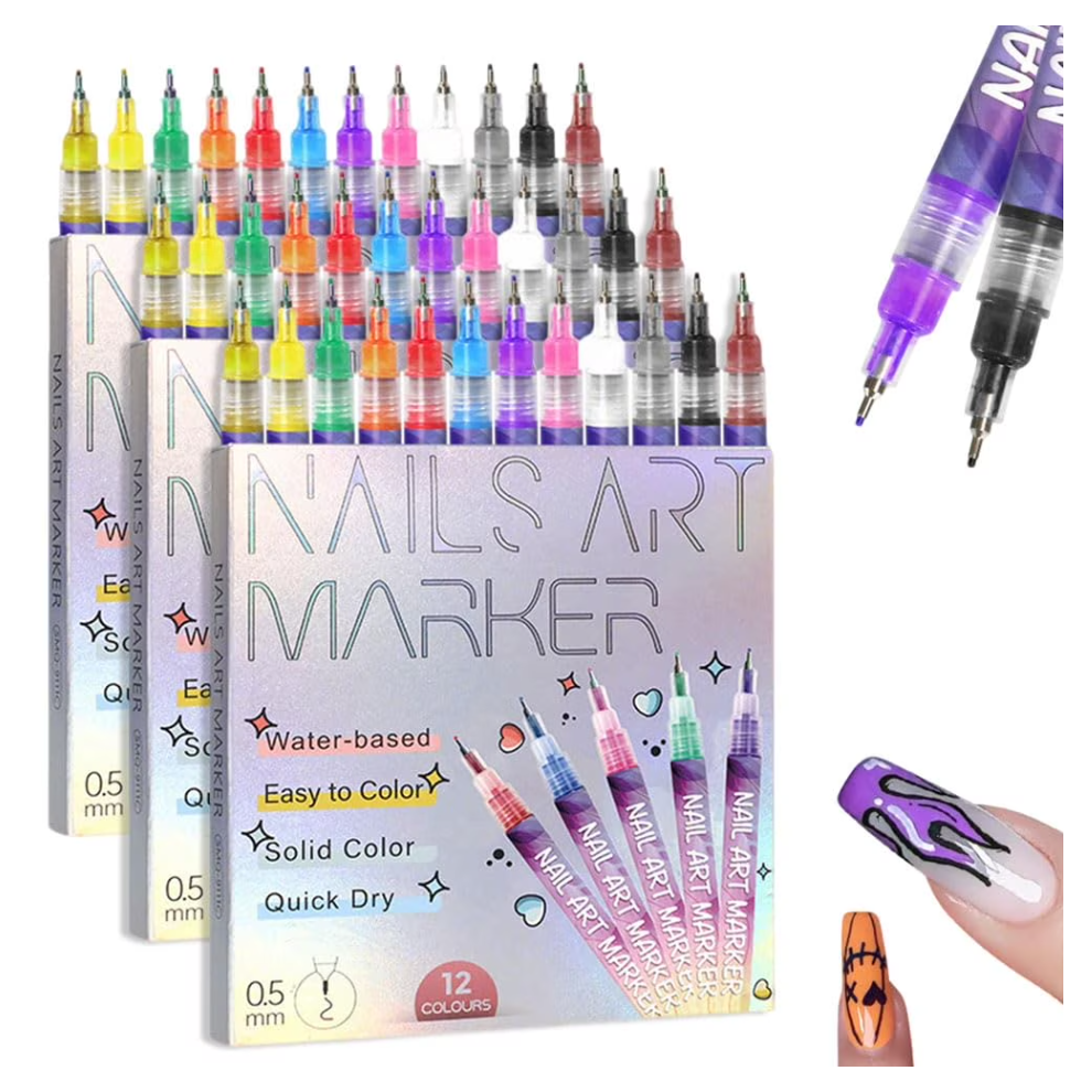 12-Color Nail Art Pens Set, 2026 New Gel Nail Markers for DIY Drawing, Liner & Dotting â Compatible with Gel Nails
