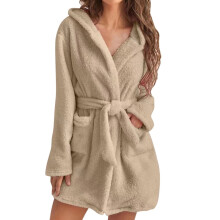 Fuzzy Robe for Women with Pockets Pure Color Hooded Plush Bathrobe for Women - Cozy & Warm Home Wear Womens Robe with Hoodie