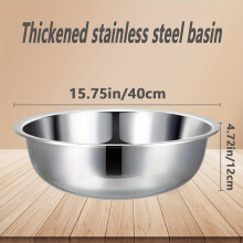 15.74" Extra Large 304 Stainless Steel Mixing Bowl – Heavy-Duty, Rust/Scratch Resistant, Dishwasher Safe, for Home & Commercial Kitchens