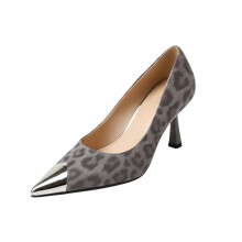Willtoo Women's Leopard Print Pointed Toe Stiletto High Heel Pumps for Fall Nights Gray