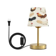 Modern Minimalist Cone Desk Lamp Antique Bronze Base & Linen Shade Bedside Table Lamp for Bedroom Living Room, Office, Dorm Chickens Pattern Small