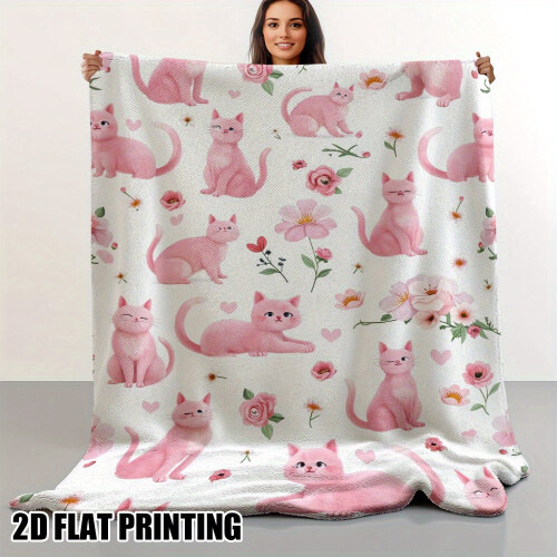 Manta de flanela rosa com estampa floral e corações, 127 x 152 cm (50 x 60 polegadas).