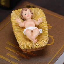 Christmas Nativity Scene Resin Baby Jesus Figurine in Manger – Tabletop Religious Decoration for Mantel, Living Room, Holiday Display (Compatible