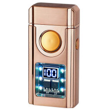 (Gold Brush) Double Jet Flame Windproof Lighter with Digital Display & Intelligent Induction, USB Rechargeable Metal Lighter for Men