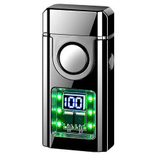(Black Ice) Double Jet Flame Windproof Lighter with Digital Display & Intelligent Induction, USB Rechargeable Metal Lighter for Men