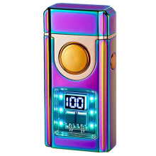(Colorful Ice) Double Jet Flame Windproof Lighter with Digital Display & Intelligent Induction, USB Rechargeable Metal Lighter for Men
