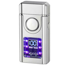 (Sand Silver) Double Jet Flame Windproof Lighter with Digital Display & Intelligent Induction, USB Rechargeable Metal Lighter for Men