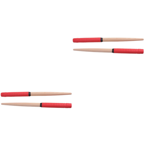 2Pairs Portable Red Wooden Drum Stick with Comfortable Rubber Handle 1