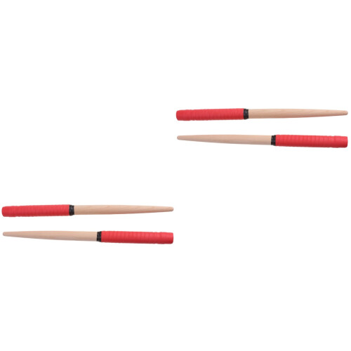2Pairs Portable Red Wooden Drum Stick with Comfortable Rubber Handle 2