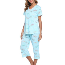 Women's Cotton Knit Pajama Set: Short-Sleeve Top + Cropped