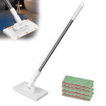 Disposable Dust Mop 2/1 Set + 4 Reusable Cloths, Flat Mop with Replacement Pads, Long Handle Wet/Dry Mopping for Walls, Floors, Ceilings
