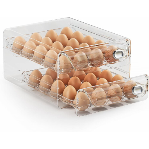 40 Egg Holder for Fridge, 2-Layer Stackable Egg Storage Container, BPA Free Clear Egg Tray Organizer for Refrigerator