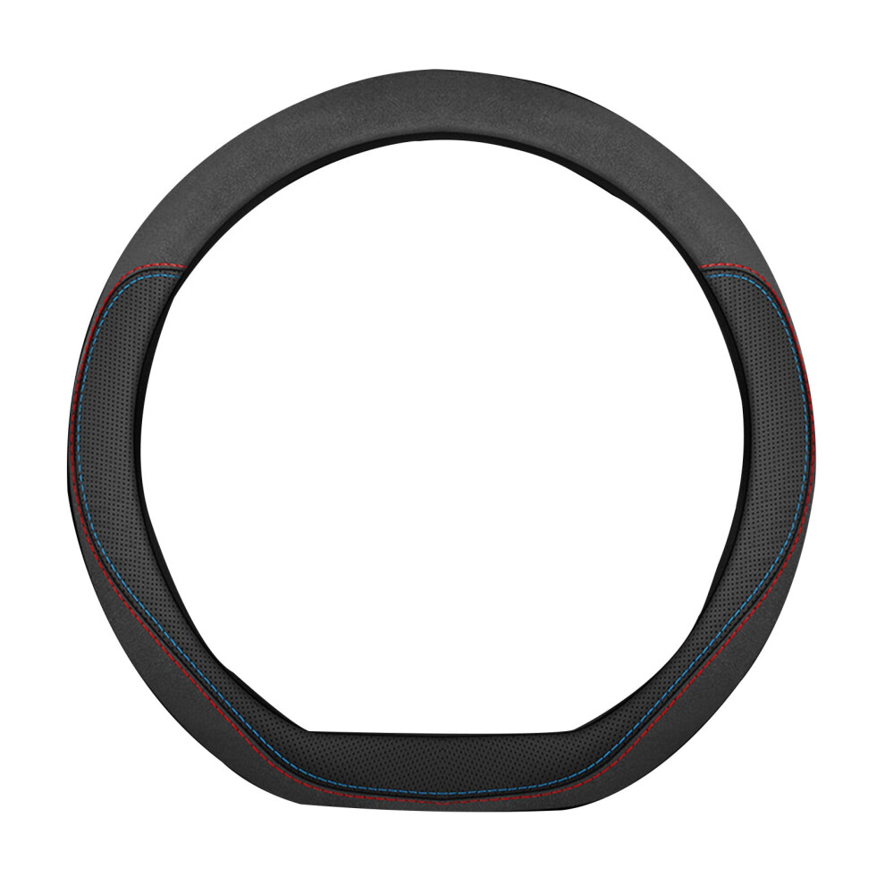 Suede Steering Wheel Cover For Volkswagen Jetta 2013Â2019, Anti-Slip & Breathable, D-Shape, Line, Compatible With Jetta Red/Blue 9341593624237