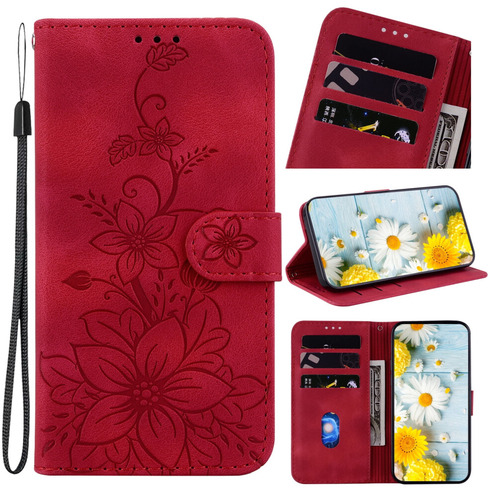 Tech Circle Wallet Case For Iphone 13 (6.1", 2021) Â Pu Leather Floral Flip Cover With Card Holder & Kickstand, Red 9193271974437