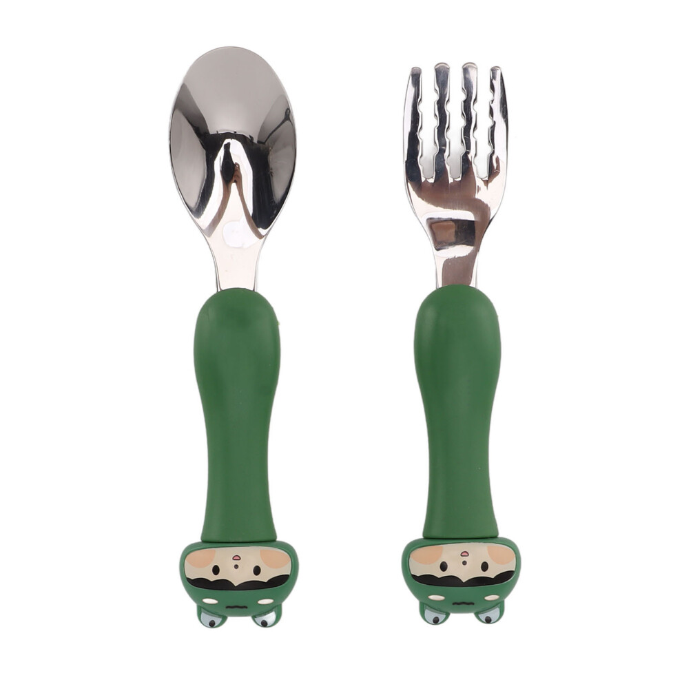 Baby Cartoon Fork & Spoon Set PP Handle Stainless Steel Feeding Tableware