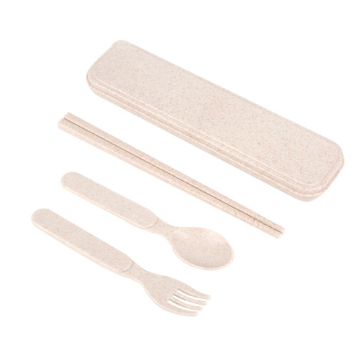 3Sets Lightweight Wheat Straw Spoon Fork Chopsticks Kids Portable Set 1