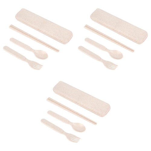 3Sets Lightweight Wheat Straw Spoon Fork Chopsticks Kids Portable Set 2