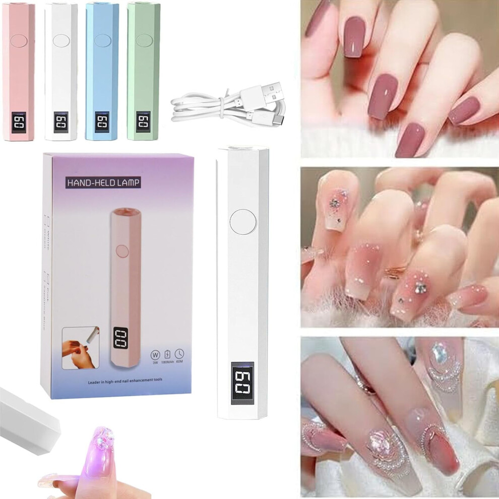 Light/White Glo Nail Stickers Kit With Uv Rechargeable Mini Nail Lamp, 2-Speed Timer, Portable Gel Nail Dryer For Home/Salon (White)
