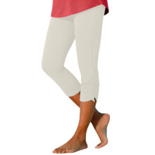 Women's Capri Leggings Beige Elastic Knee-Length Yoga Pants