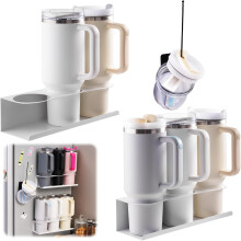 White 2-Pack Magnetic Cup Holder with Lid Holder for 30 & 40 oz Tumblers – Strong Fridge Mount, Water Bottle Organizer for Metal Surfaces –