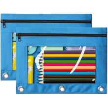 2-Pack 3-Ring Pencil Pouches with Zipper, Large Capacity, Clear Binder Style, 3 Reinforced Grommets