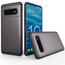 Galaxy S10 Plus Hybrid Wallet Case – Dual-Layer PC+TPU, Card Slot, Protective Bumper, Gray – Compatible with Samsung Galaxy S10 Plus (6.4")