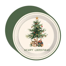 16 PCS Christmas Party Supplies, Disposable 7 Inch Paper Dinner Plate with Christmas Tree Print, for Christmas Party Decoration