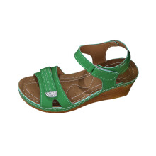 Women's Green Wedge Sandals Adjustable Strap Open Toe EU38