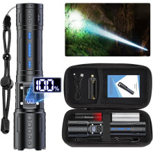 20,000 Lumens Rechargeable Zoomable LED Flashlight with LCD, 6 Modes, Memory, IPX7 Waterproof – Compatible with USB-C