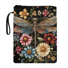 Dragonfly Bloom Buchhüllen-Schutzhülle mit Reißverschluss, Schutzhülle aus Polyester für Leser (8,66 x 11,42 Zoll), kompatibel mit