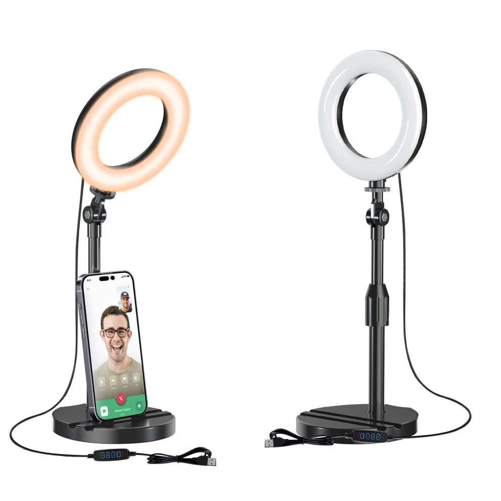 Desk Ring With Telescopic Stand, Travel Desktop Hola For Phone Selfie Laptop Zoom Video Calls Makeup Tiktok Reels Live Streaming Light 9362892411151