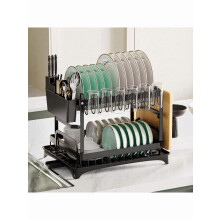 2-Tier Stainless Steel Dish Drying Rack with Drainboard - Countertop Dish Organizer for Kitchen Storage & Organization
