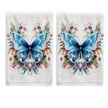 Floral Blue Butterfly Hand Towels Set Cotton 15.5x29.5 Inch