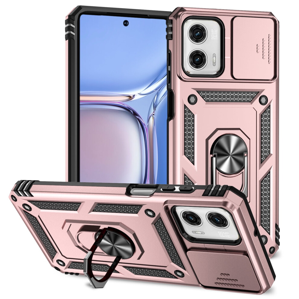 Rugged Phone Case For Motorola Moto G Power 5G 2024 Â Sliding Camera Cover, Kickstand, Drop-Proof, Military Grade, Rosegold 9362892411458