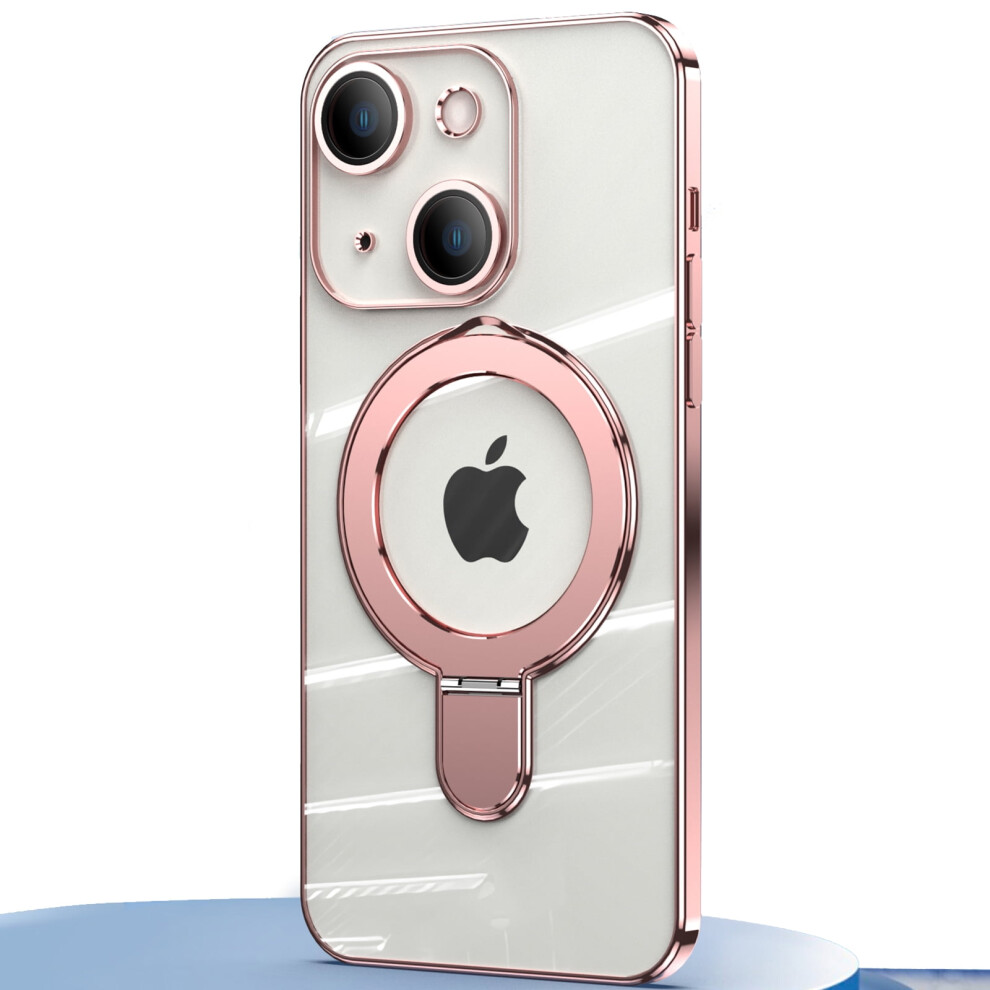 Invisible Stand Magnetic Case For Compatible With Iphone 13, Magsafe Compatible, Military Grade Shockproof Clear Slim Cover With Ring Holder,Rosegold 9362892412301