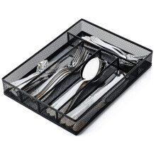 Drawer Organizer, Cutlery Tray Silverware Flatware Storage Divider for Kitchen, Mesh Wire with Non-slip Foam Feet, 5 Component, Silver