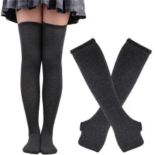 Women's Striped Knee-High Socks and Fingerless Gloves Set
