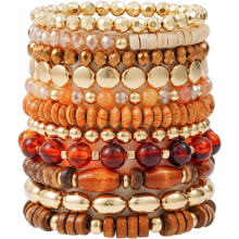 Surfer Heishi Clay Bead Bracelets for Women Bohemian Stackable Gold Beaded Stretch Bracelets Elastic Layering Friendship Bracelets Set Boho Jewelry
