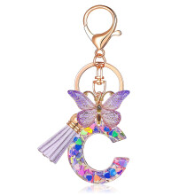 Butterfly Keychain for Women with Tassel Pink Purple