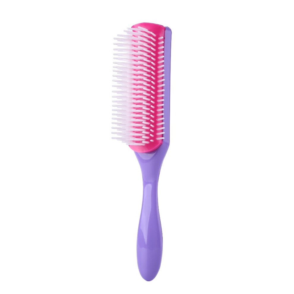 9 Rows Styling Brush Straight Curly Hair Detangling Massage Comb (Purple)