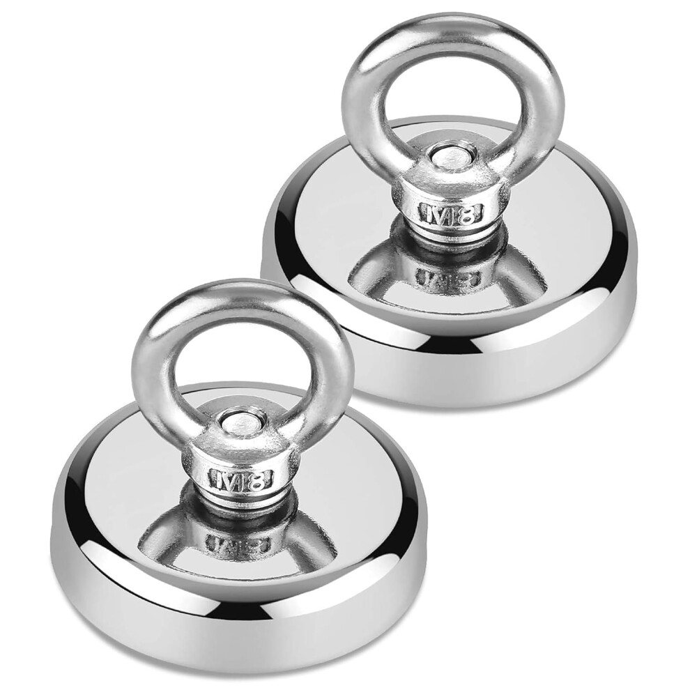 2-Pack Fishing Magnets, 500Lb Pull Force, 2.36" Round Neodymium Magnet With Eyebolt & Countersunk Hole Â For River, Salvage, Treasure Hunting 9097180816324