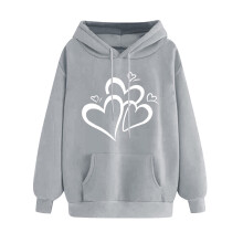 Klassischer Damen-Fleece-Hoodie mit Herzchenmuster, langärmeliger Pullover mit Kordelzug, warmer, locker sitzender Freizeit-Hoodie – für alle