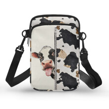 Doppellagige Umhängetasche für Damen, Crossbody-Tasche aus Polyester für Damen und Herren, Kuhflecken