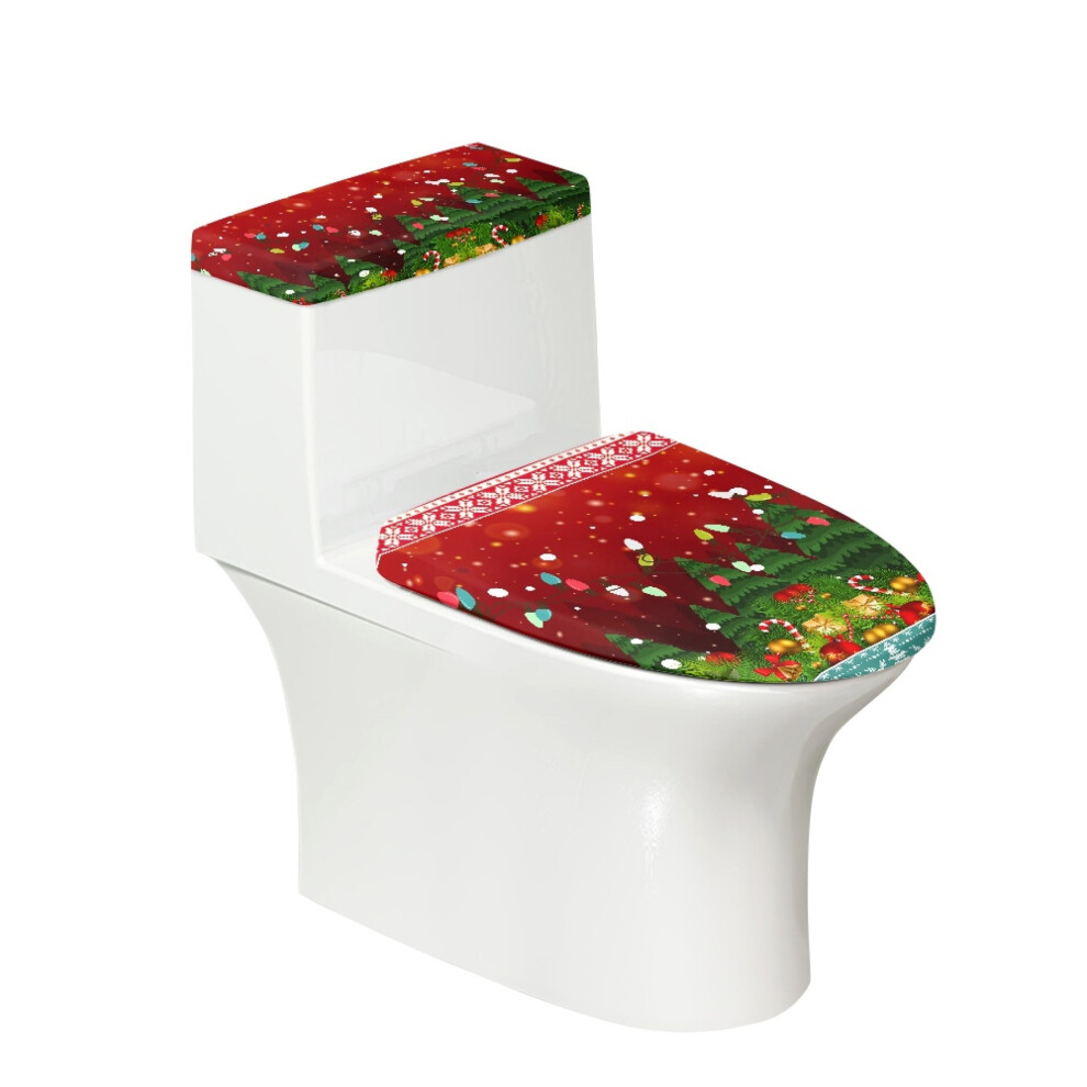Christmas Tree Toilet Lid Cover Set Polyester Stretch Fabric 971050512839